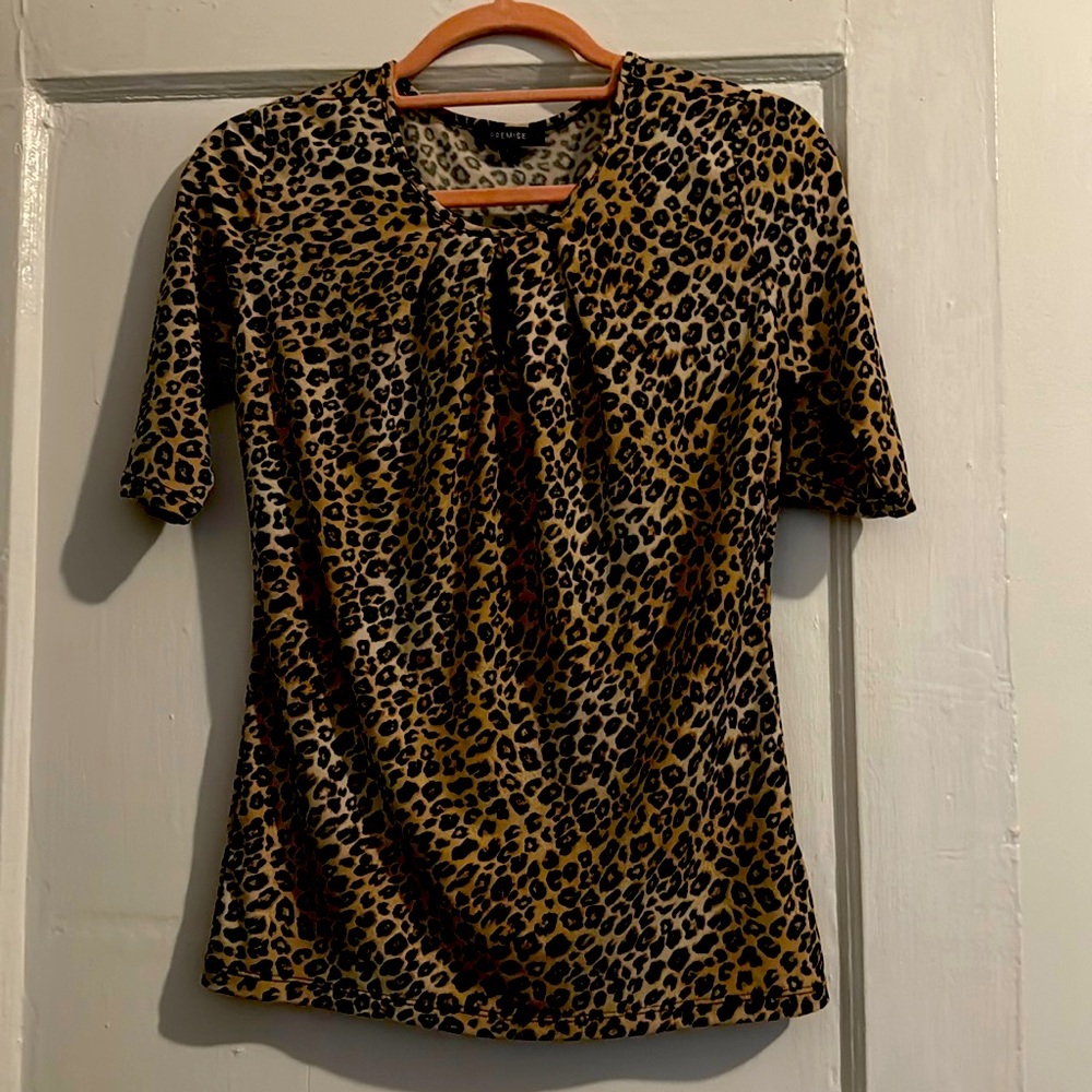 Animal Print Blouse with Keyhole